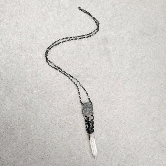 Raw Quartz Crystal Point Evil Eye Protective Talisman Necklace - Witchy, Gothic - Picture 3 of 7